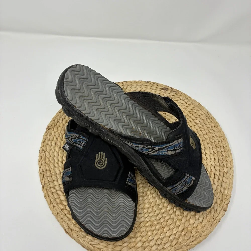 Vintage Teva Spiral Hand‎ Logo Slides Men's 10 Black Blue Y2K Sandals